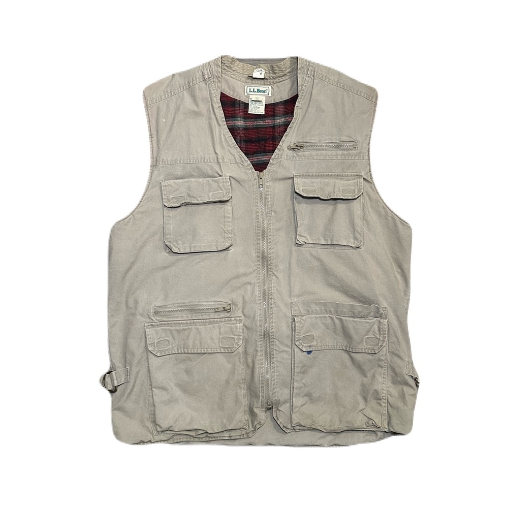 Vintage LL Bean Vest Mens L Tall Safari Hunting Fishing Utility Canvas Full Zip